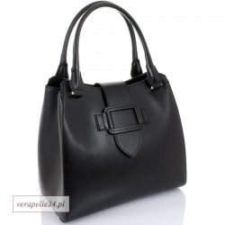 Włoska damska torebka - kuferek z naturalnej skóry, kolor czarny