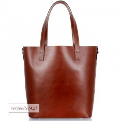 Włoska torba shopper Vera Pelle, kolor brązowy