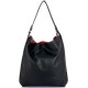 Skórzana torebka damska worek, czarna z bordowymi wstawkami - Vera Pelle