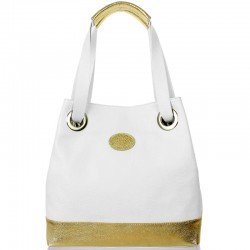 Włoska torebka damska Vera Pelle, kolor biały + złote wstawki