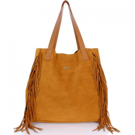 Duża zamszowa włoska torba shopper VEZZE, kolor camel