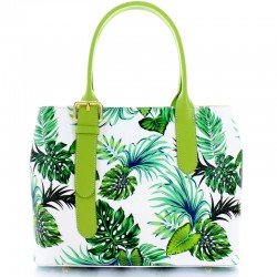 Vera Pelle - skórzana włoska torebka-kuferek, biała + odcienie zieleni