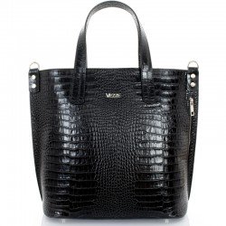 Duża czarna włoska torba shopper "skóra krokodyla", VEZZE