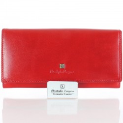 Czerwony skórzany portfel damski, Christopher Creazioni 1680155 RFID SAFE