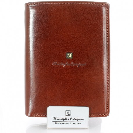 Brązowy skórzany portfel męski, Christopher Creazioni 1680278 RF Brandy