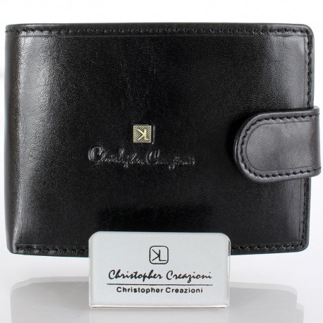 Mały czarny skórzany portfel męski Christopher Creazioni 1680330-9