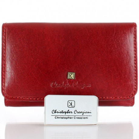Mały bordowy skórzany portfel damski Christopher Creazioni P84S, burgund