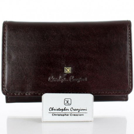 Mały brązowy skórzany portfel damski Christopher Creazioni P84S, T.Moro