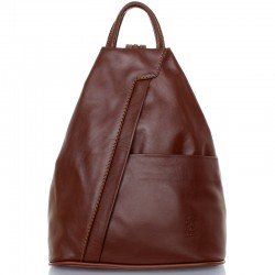 Mały brązowy skórzany plecak damski Vera Pelle - Made in Italy