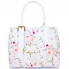 Vera Pelle - skórzana włoska torebka-kuferek, biała + róże
